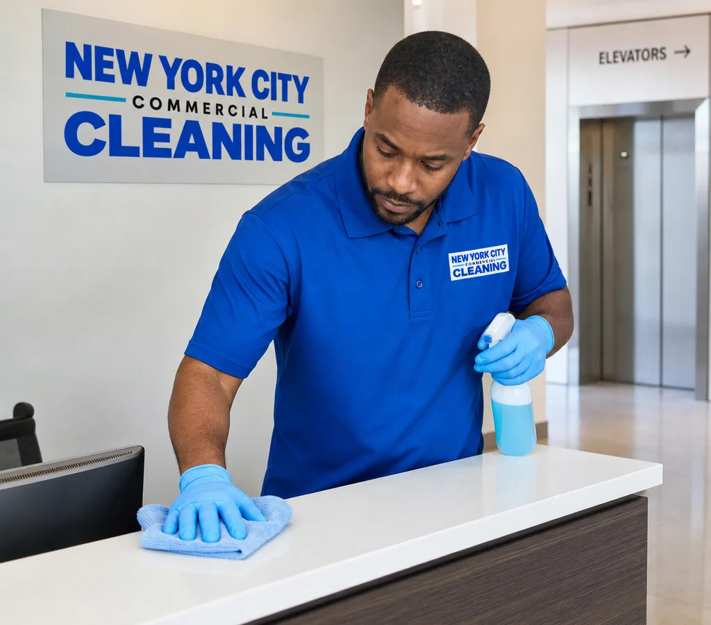 Commercial cleaning team at work