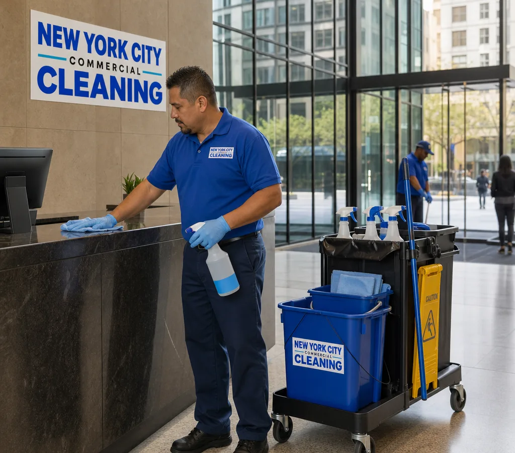 Commercial cleaning team at work in a New York City facility